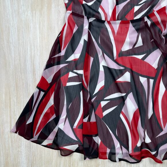 Banana Republic Red Black Abstract Print Keyhole Sleeveless Knee Length Dress 2 - Picture 4 of 12